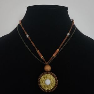 Yellow Pendant Chain Beaded Suede Necklace